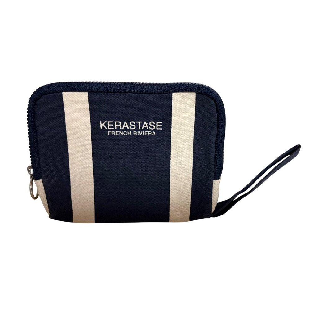 Kerastase French Riviera Striped Canvas Makeup Bag With Wrist Strap - Navy White